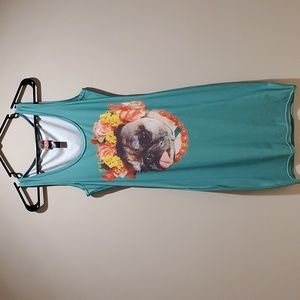 Green Flower Pug Bodycon Dress - S